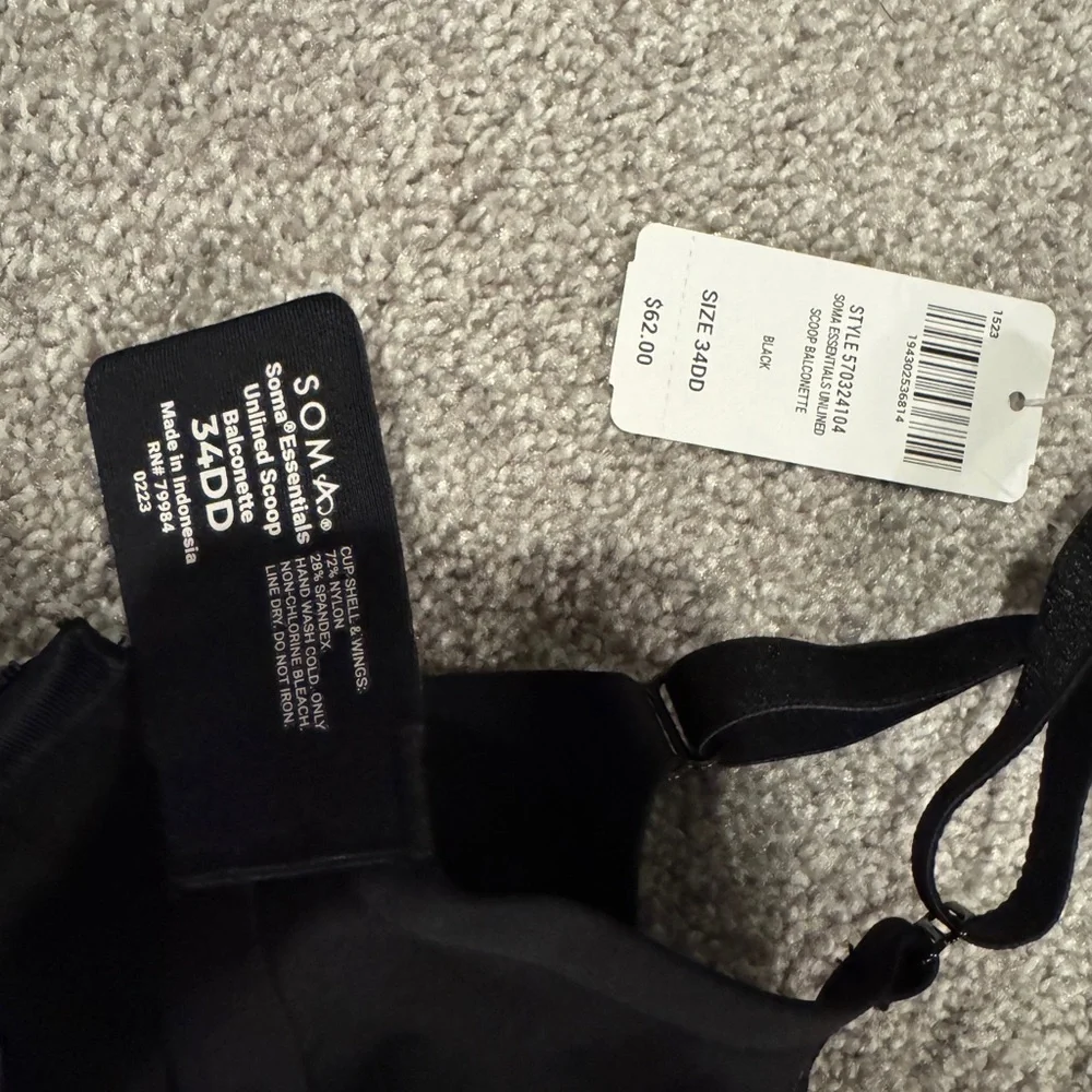 Soma Black Intimates Bra NWT 34DD Essentials Unlined Scoop Balconette - Picture 3 of 7